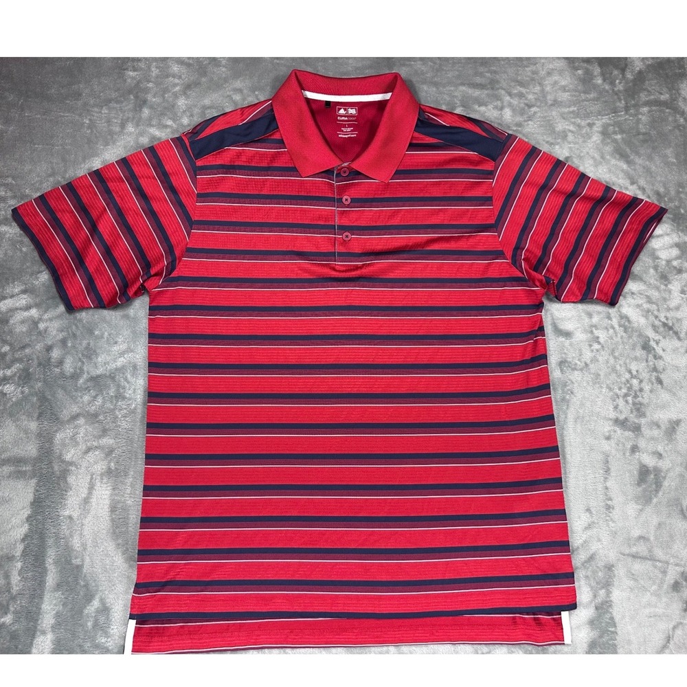 Adidas Golf Mens ClimaCool Striped Polo Shirt Red Navy Blue Large P16519